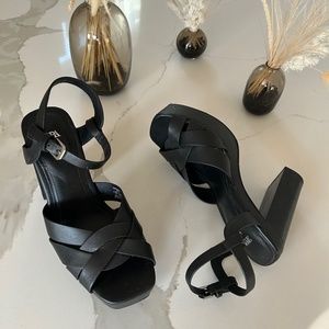 Black Leather Platform Block Heel